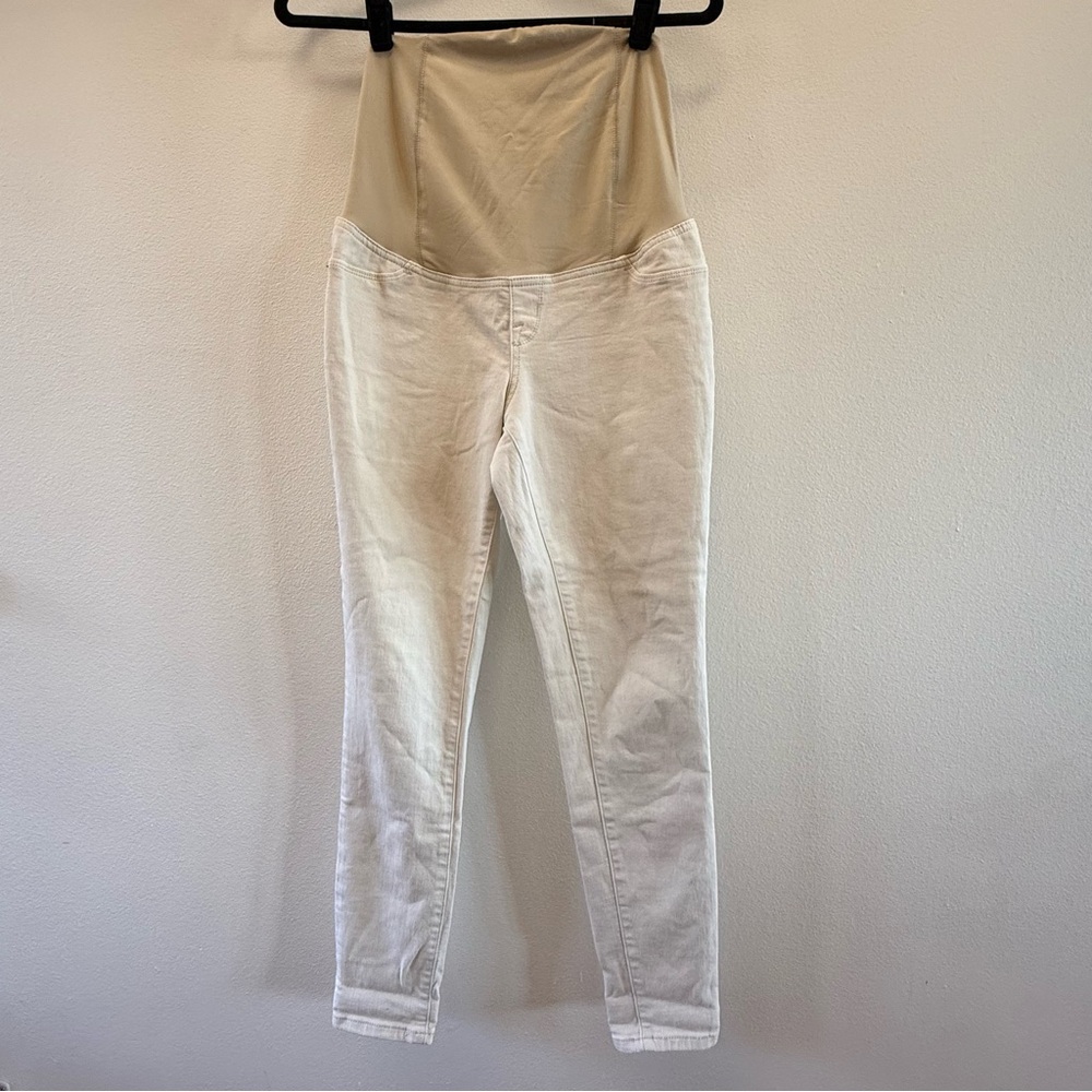 Beige and White Maternity Pants
